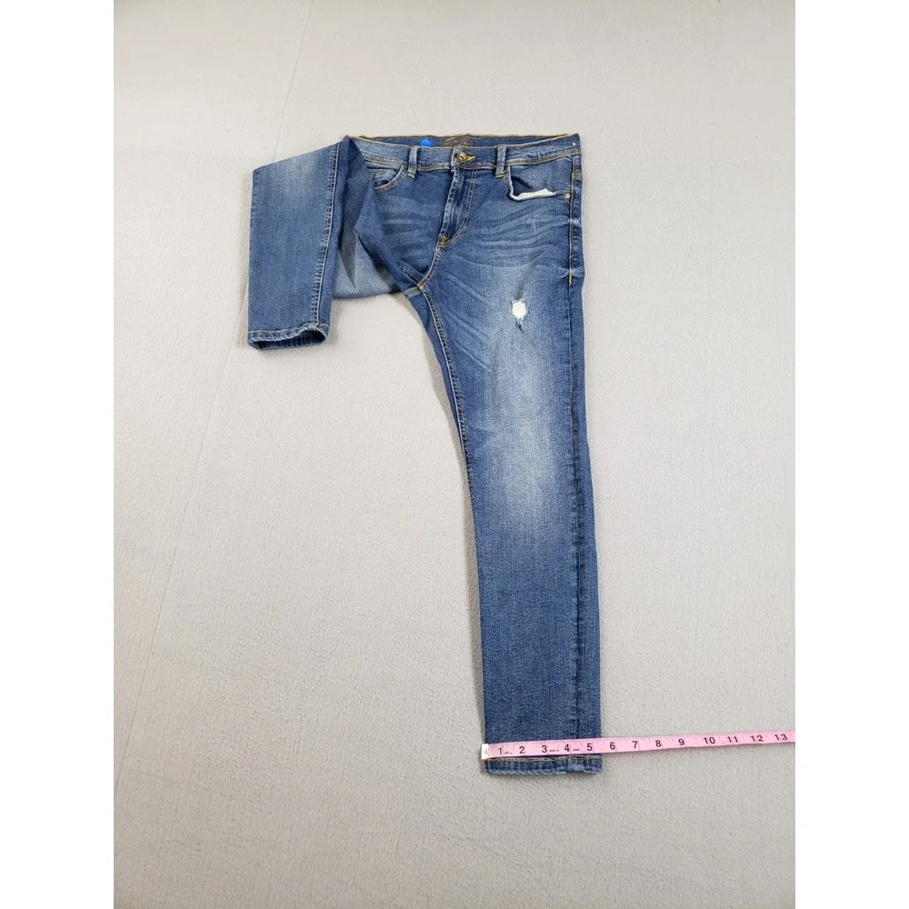 ZARA Men Jean 31 Blue Denim Skinny Mid Rise Distressed Medium Wash 5 Pocket